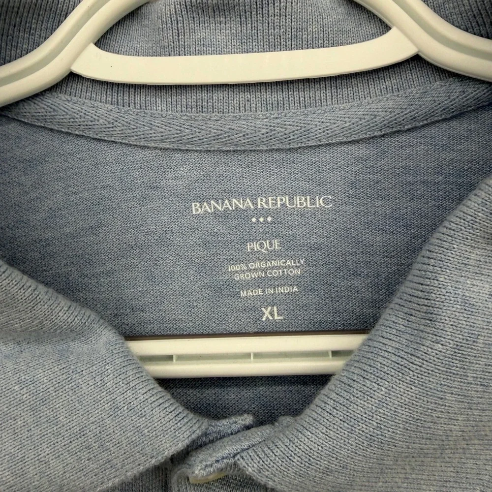 Banana Republic Mens XL Blue Organic Cotton Pique Short Sleeve Polo Shirt Logo